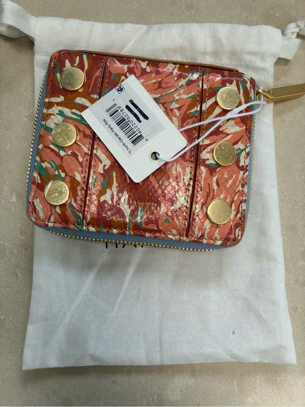 Hammitt Coral Floral Zip Wallet with Gold Studs